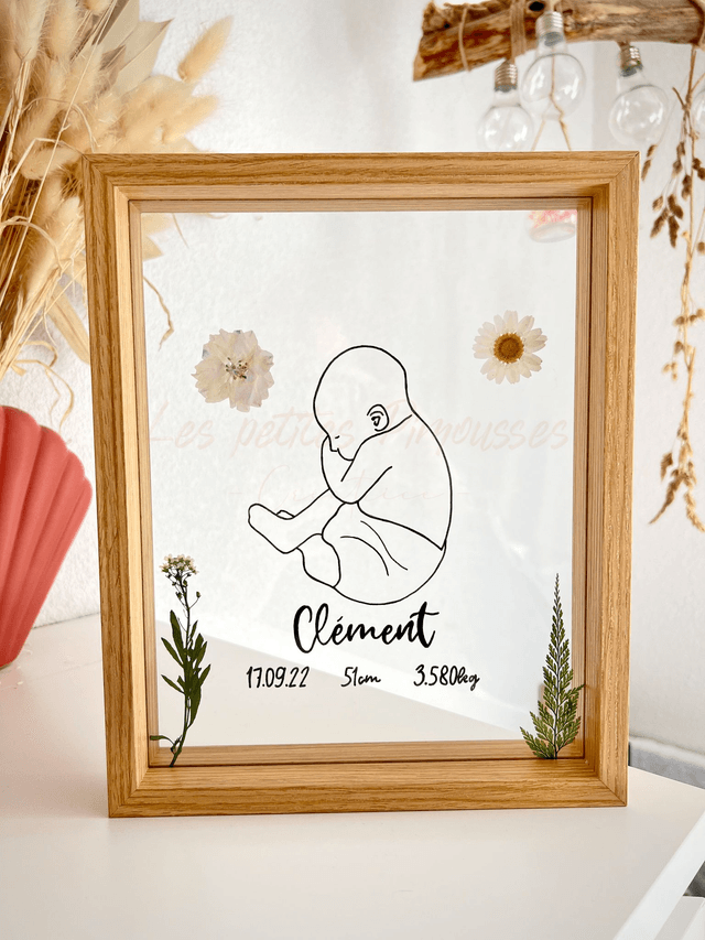 Cadre naissance fleurs séchées personnalisé