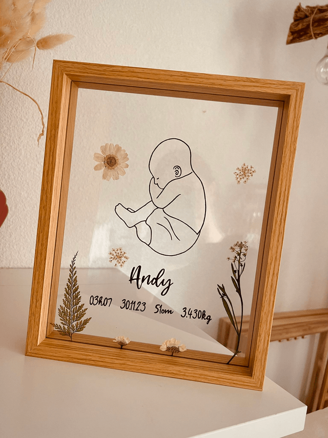 Cadre naissance fleurs séchées personnalisé