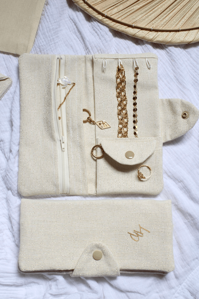 Pochette à bijoux artisanale - grande avec compartiments 