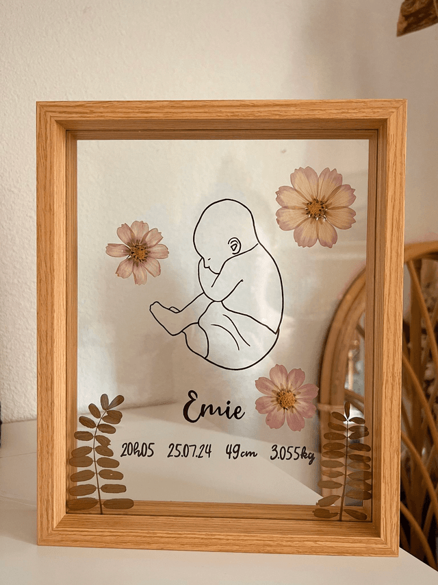 Cadre naissance fleurs séchées personnalisé